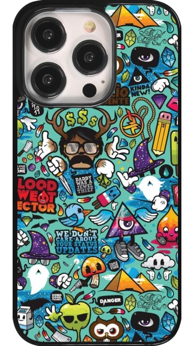 iPhone 14 Pro Case Hülle - Mixed Cartoons Turquoise