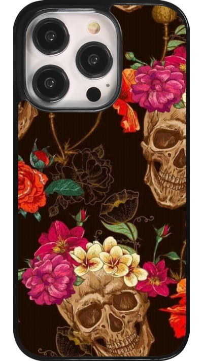 iPhone 14 Pro Case Hülle - Skulls and flowers