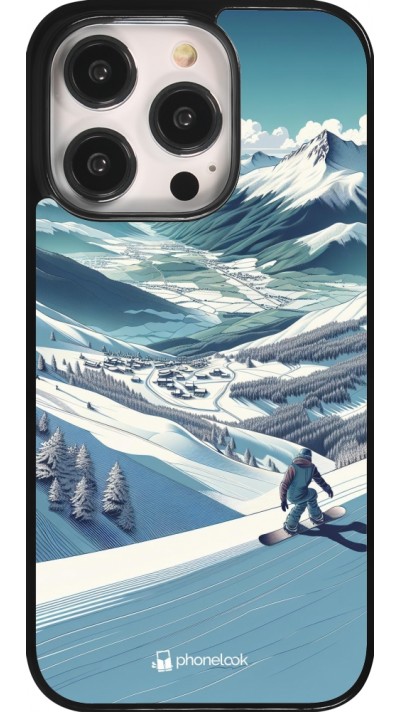 iPhone 14 Pro Case Hülle - Snowboarder Berg