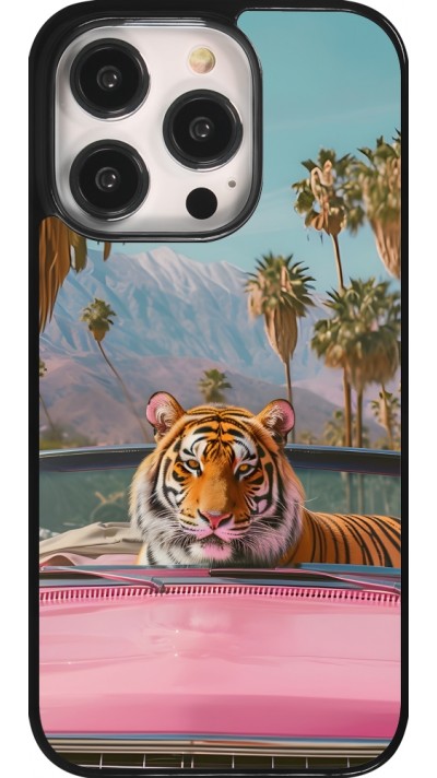 iPhone 14 Pro Case Hülle - Tiger Auto rosa