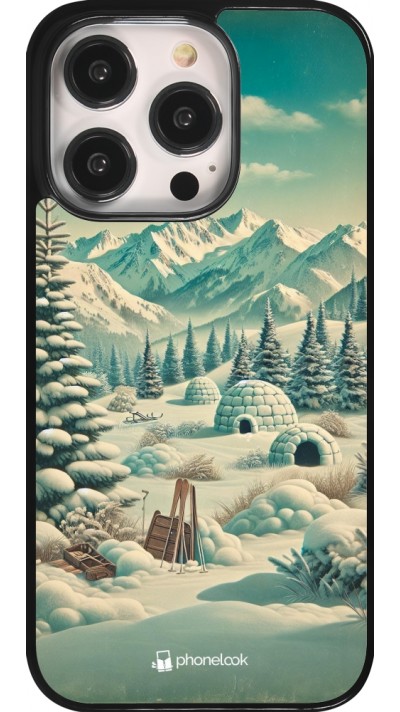 iPhone 14 Pro Case Hülle - Vintage Schneebedeckter Berg Iglu