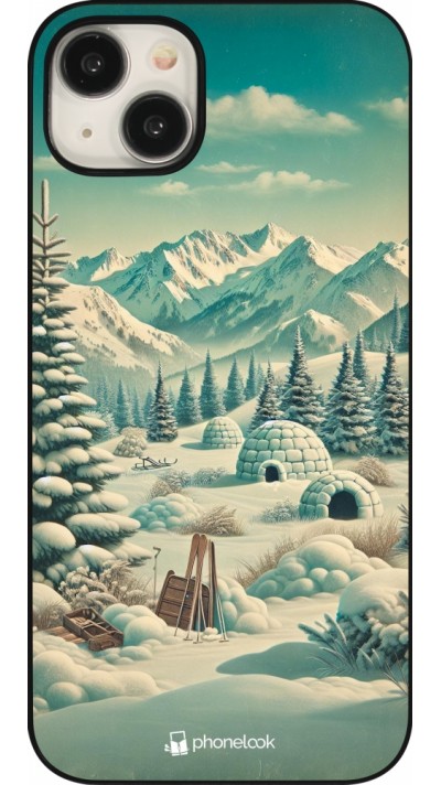 iPhone 15 Plus Case Hülle - Vintage Schneebedeckter Berg Iglu