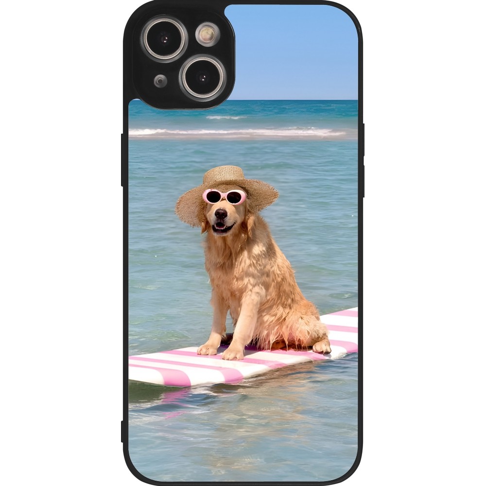 iPhone 15 Plus Case Hülle - Silikon schwarz Summer Dog on Paddle