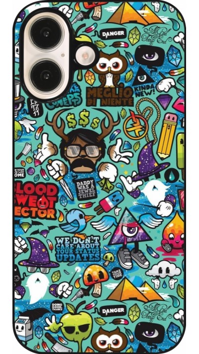 iPhone 16 Case Hülle - Mixed Cartoons Turquoise