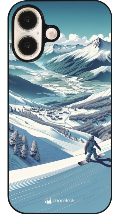 iPhone 16 Case Hülle - Snowboarder Berg