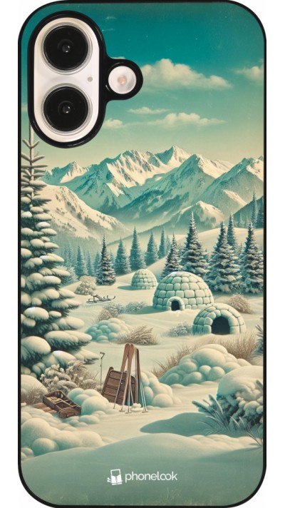 iPhone 16 Case Hülle - Vintage Schneebedeckter Berg Iglu