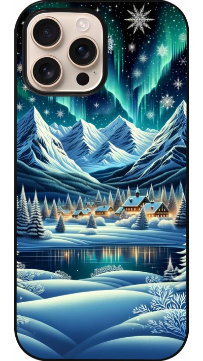 iPhone 16 Pro Max Case Hülle - Verschneites Bergdorf am See in der Nacht