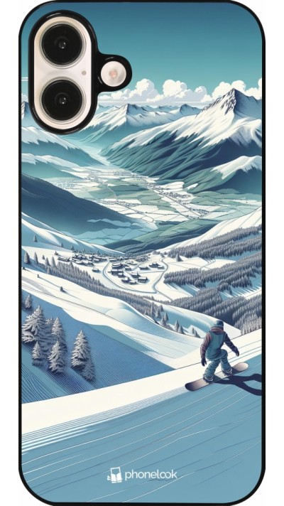 iPhone 16 Plus Case Hülle - Snowboarder Berg