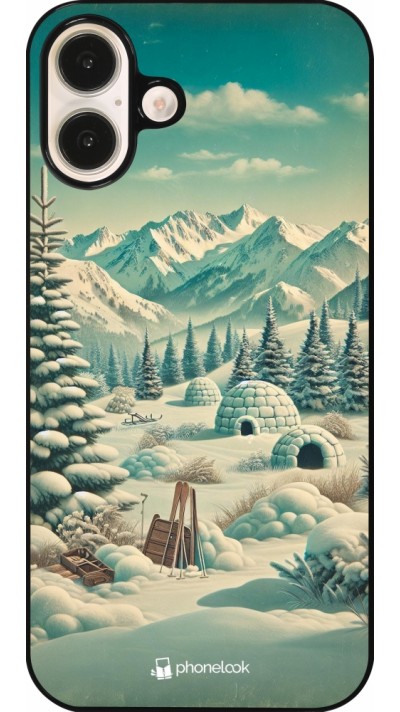 iPhone 16 Plus Case Hülle - Vintage Schneebedeckter Berg Iglu