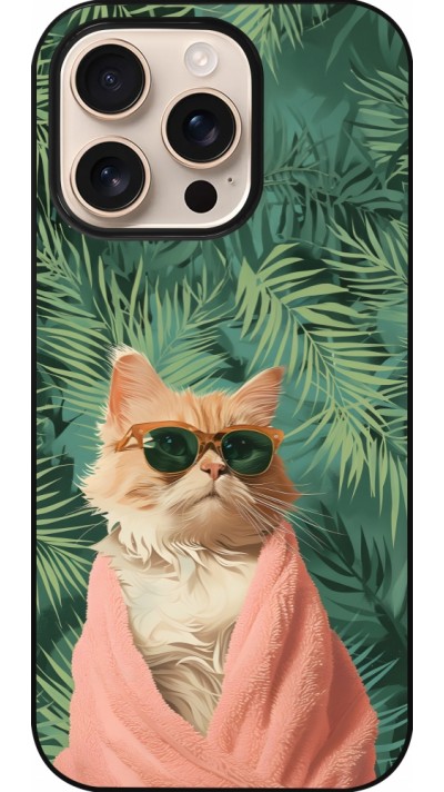 iPhone 16 Pro Case Hülle - Cat Summer Palms