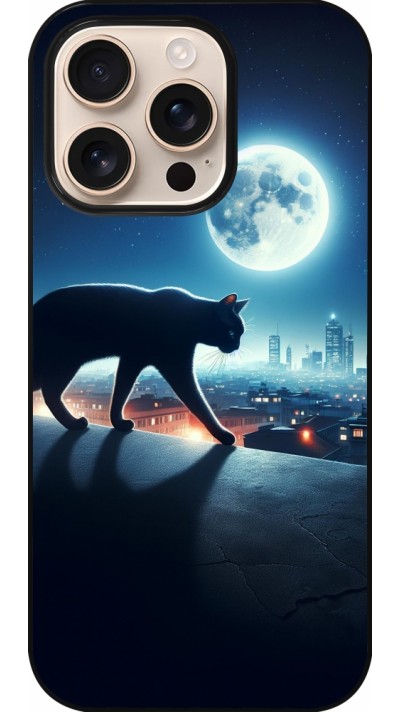 iPhone 16 Pro Case Hülle - Schwarze Katze unter dem Vollmond