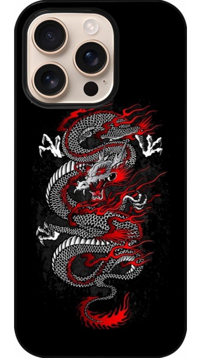 iPhone 16 Pro Case Hülle - Japanese style Dragon Tattoo Red Black