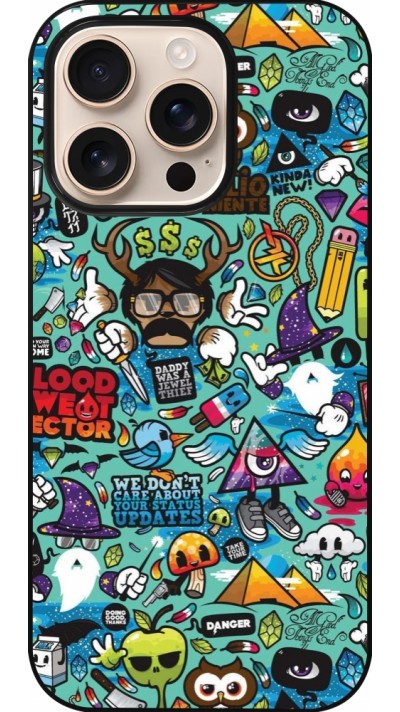 iPhone 16 Pro Case Hülle - Mixed Cartoons Turquoise