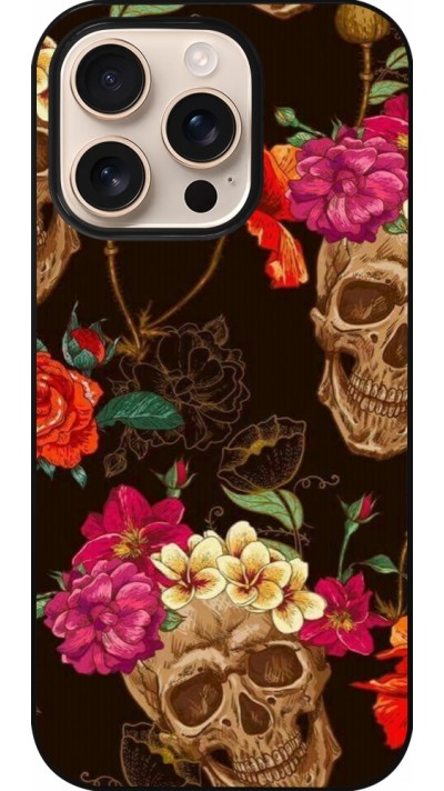 iPhone 16 Pro Case Hülle - Skulls and flowers