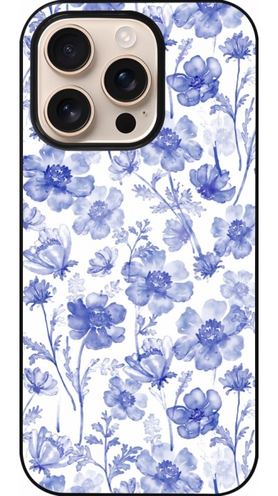 iPhone 16 Pro Case Hülle - Spring 23 watercolor blue flowers