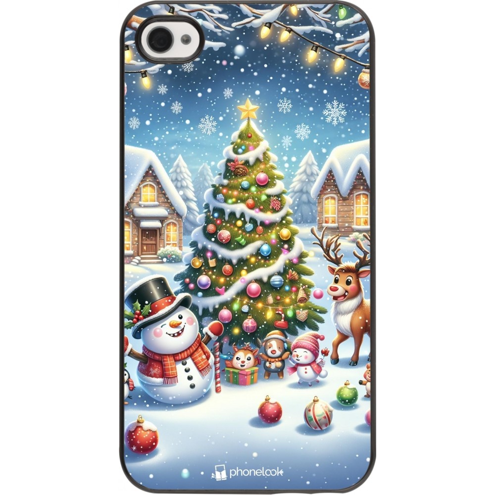 iPhone 4/4s Case Hülle - Weihnachten 2023 Schneemann und Tannenbaum