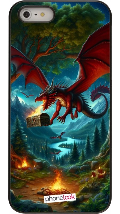 iPhone 5/5s / SE (2016) Case Hülle - Drache Fliegend Wald Schatz