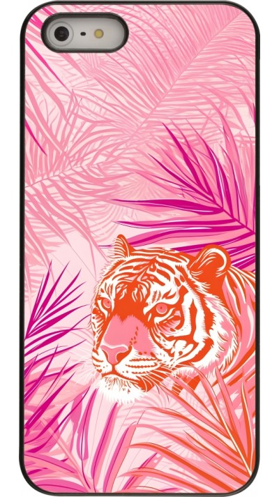 iPhone 5/5s / SE (2016) Case Hülle - Tiger Palmen rosa
