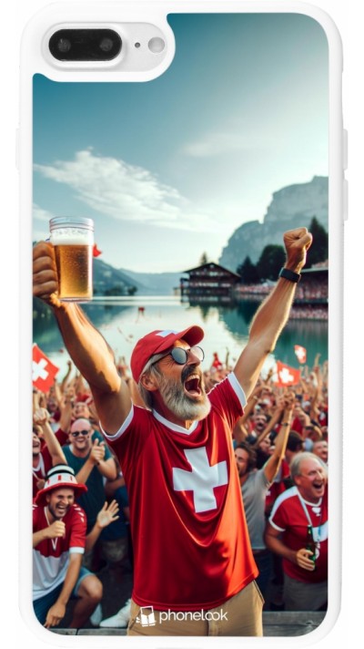 Coque iPhone 7 Plus / 8 Plus - Silicone rigide blanc Victoire suisse fan zone Euro 2024