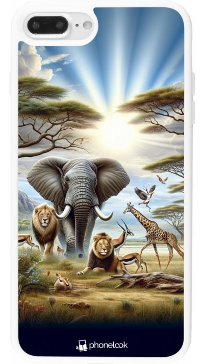 Coque iPhone 7 Plus / 8 Plus - Silicone rigide blanc Vie sauvage africaine