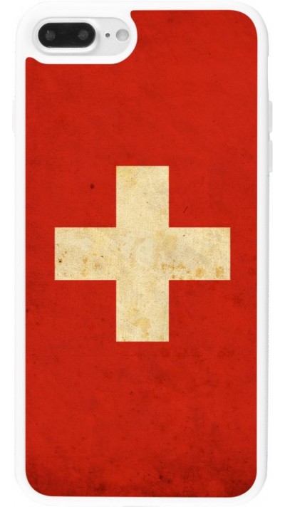 Coque iPhone 7 Plus / 8 Plus - Silicone rigide blanc Vintage Flag SWISS