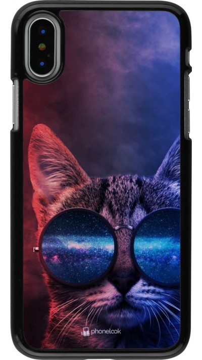 Hülle iPhone X / Xs - Red Blue Cat Glasses