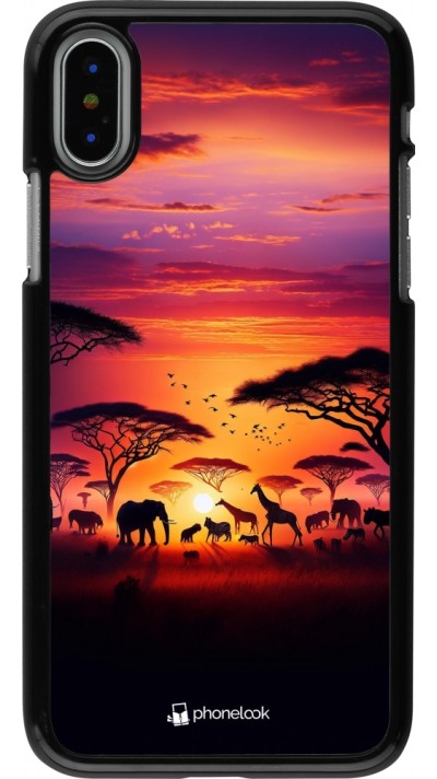 iPhone X / Xs Case Hülle - Safari Sonnenuntergang Wildtiere