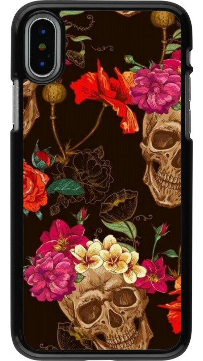 Hülle iPhone X / Xs - Skulls and flowers