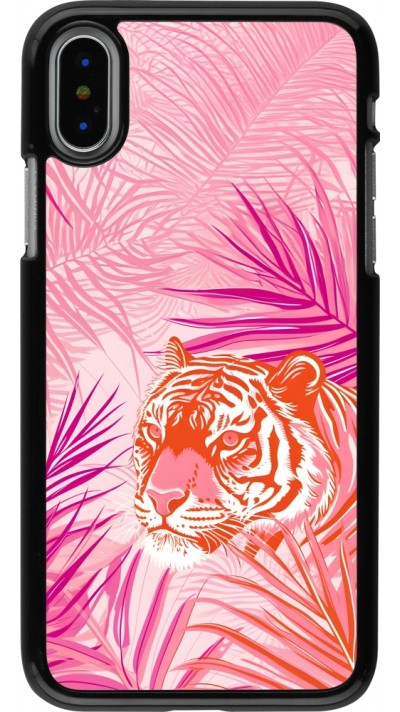 Coque iPhone X / Xs - Tigre palmiers roses