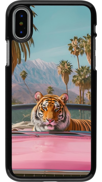 Coque iPhone X / Xs - Tigre voiture rose