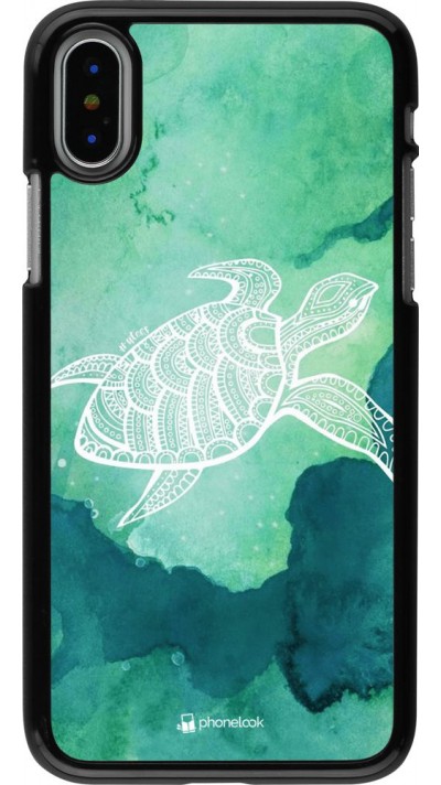 Hülle iPhone X / Xs - Turtle Aztec Watercolor