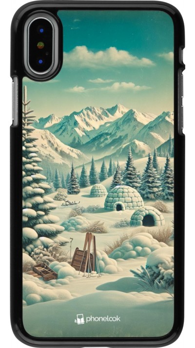 Coque iPhone X / Xs - Vintage Snowy Mountain Igloo