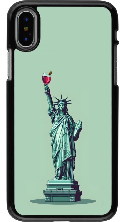 Coque iPhone X / Xs - Wine Statue de la liberté avec un verre de vin