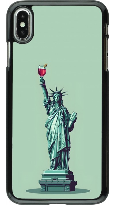 Coque iPhone Xs Max - Wine Statue de la liberté avec un verre de vin