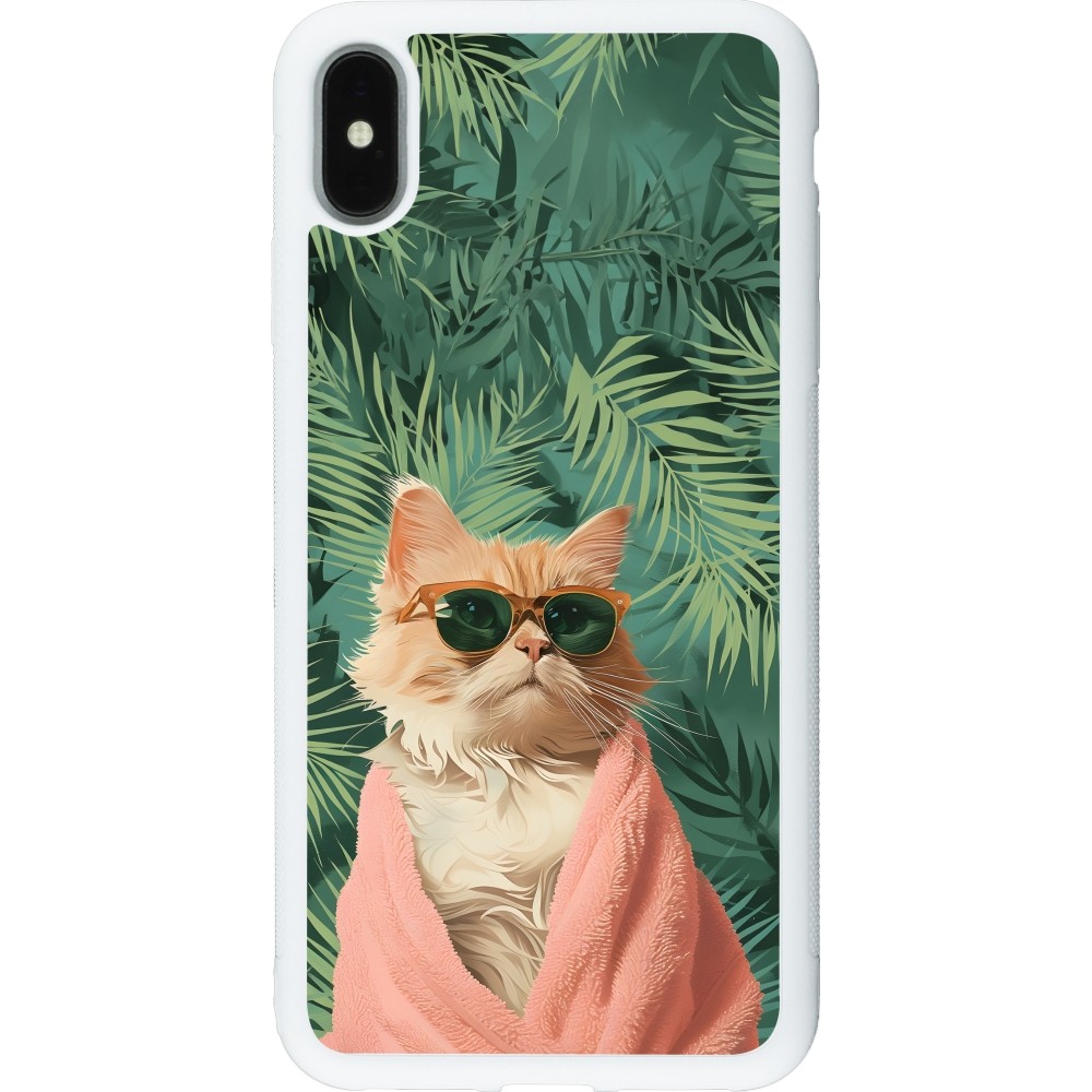 iPhone Xs Max Case Hülle - Silikon weiss Cat Summer Palms