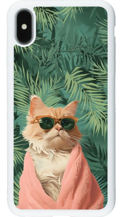 iPhone Xs Max Case Hülle - Silikon weiss Cat Summer Palms