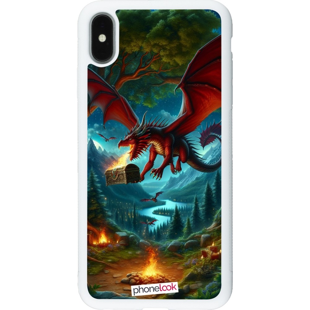 iPhone Xs Max Case Hülle - Silikon weiss Drache Fliegend Wald Schatz