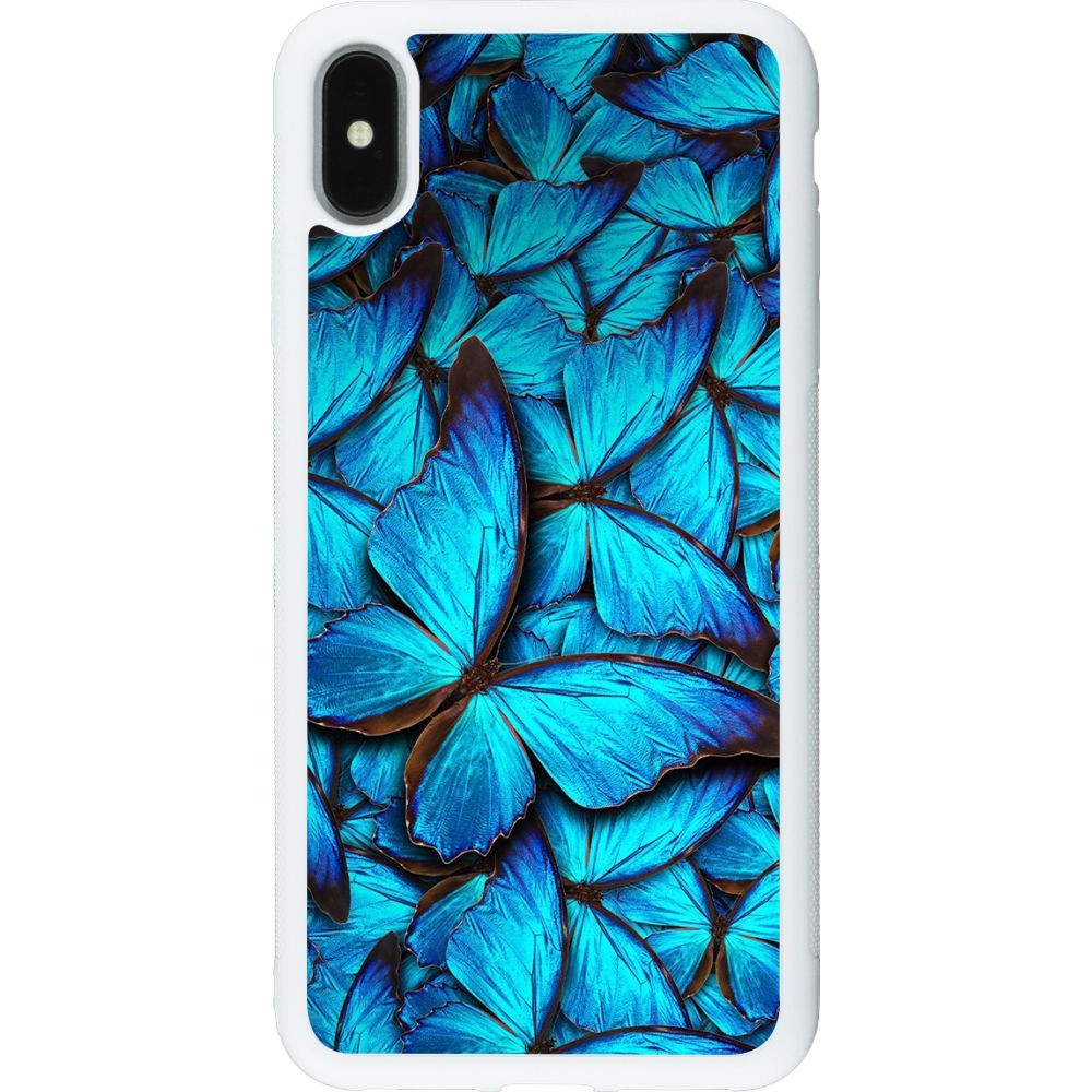 Hülle iPhone Xs Max - Silikon weiss Papillon - Bleu