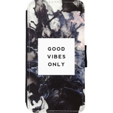 Hülle iPhone Xs Max - Wallet schwarz Marble Good Vibes Only