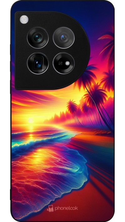 OnePlus 12 Case Hülle - Silikon schwarz Strand Sonnenuntergang auffällig