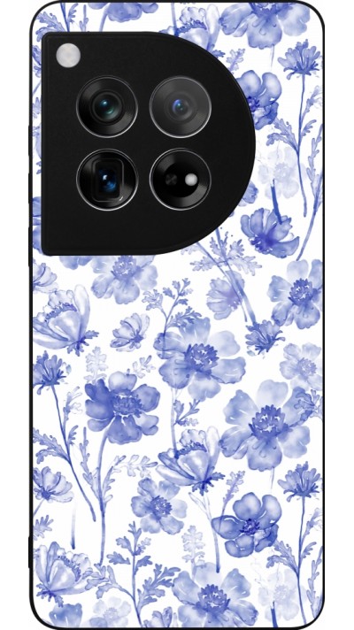 OnePlus 12 Case Hülle - Silikon schwarz Spring 23 watercolor blue flowers