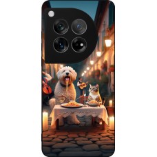 OnePlus 12 Case Hülle - Silikon schwarz Valentin 2024 Hund & Katze Kerzenlicht