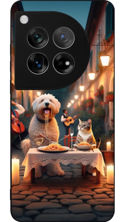 OnePlus 12 Case Hülle - Silikon schwarz Valentin 2024 Hund & Katze Kerzenlicht