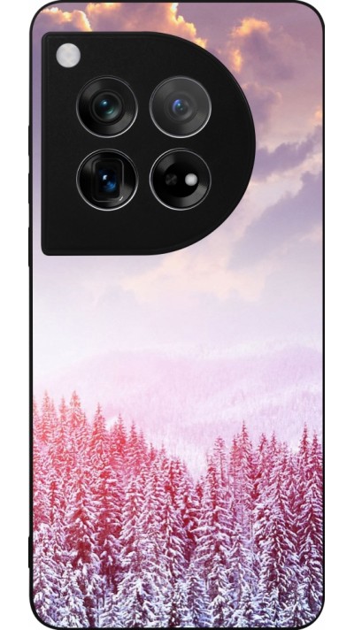 OnePlus 12 Case Hülle - Silikon schwarz Winter 22 Pink Forest