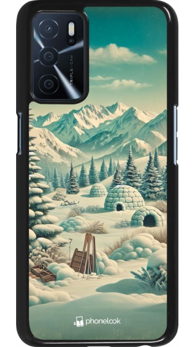 OPPO A16s Case Hülle - Vintage Schneebedeckter Berg Iglu