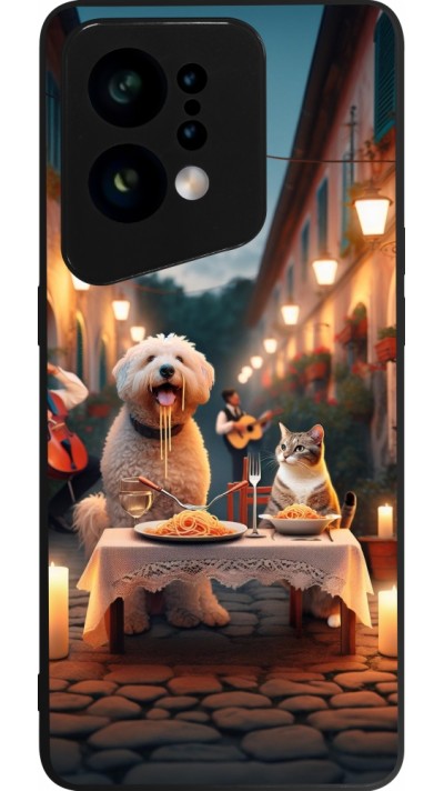 OPPO Find X5 Case Hülle - Silikon schwarz Valentin 2024 Hund & Katze Kerzenlicht