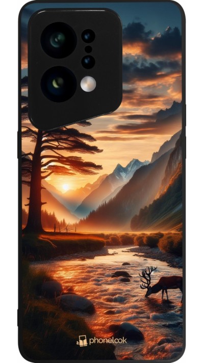 OPPO Find X5 Case Hülle - Silikon schwarz Tal Sonnenuntergang Hirsch Baum