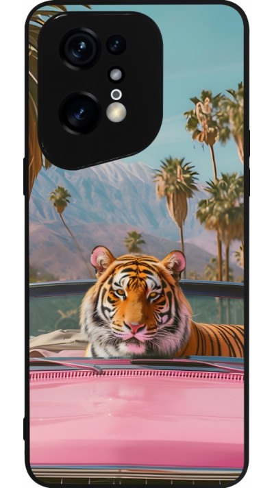 OPPO Find X5 Pro Case Hülle - Silikon schwarz Tiger Auto rosa