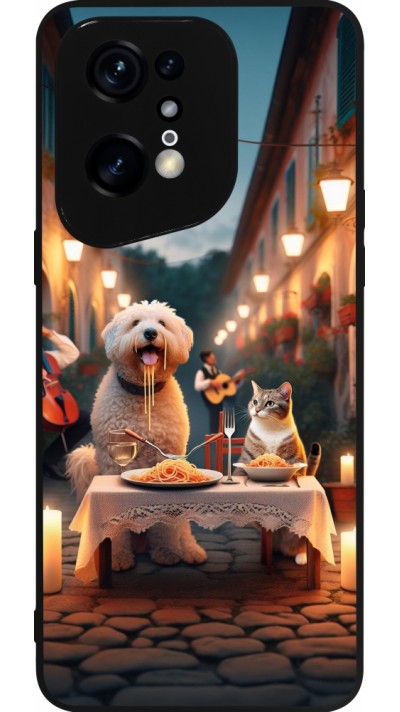 OPPO Find X5 Pro Case Hülle - Silikon schwarz Valentin 2024 Hund & Katze Kerzenlicht