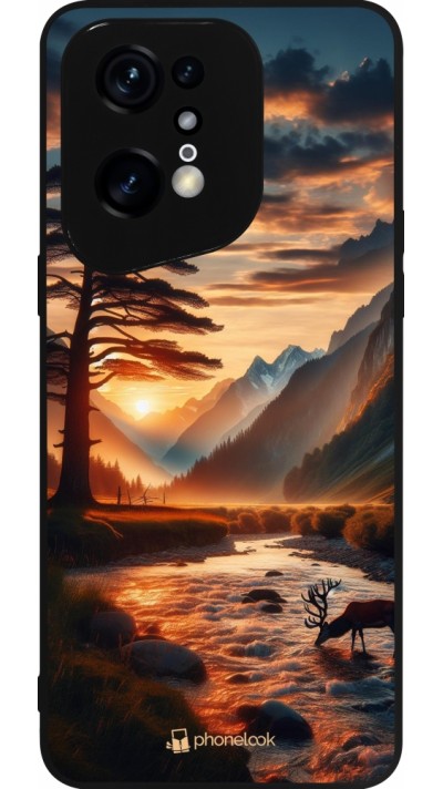 OPPO Find X5 Pro Case Hülle - Silikon schwarz Tal Sonnenuntergang Hirsch Baum